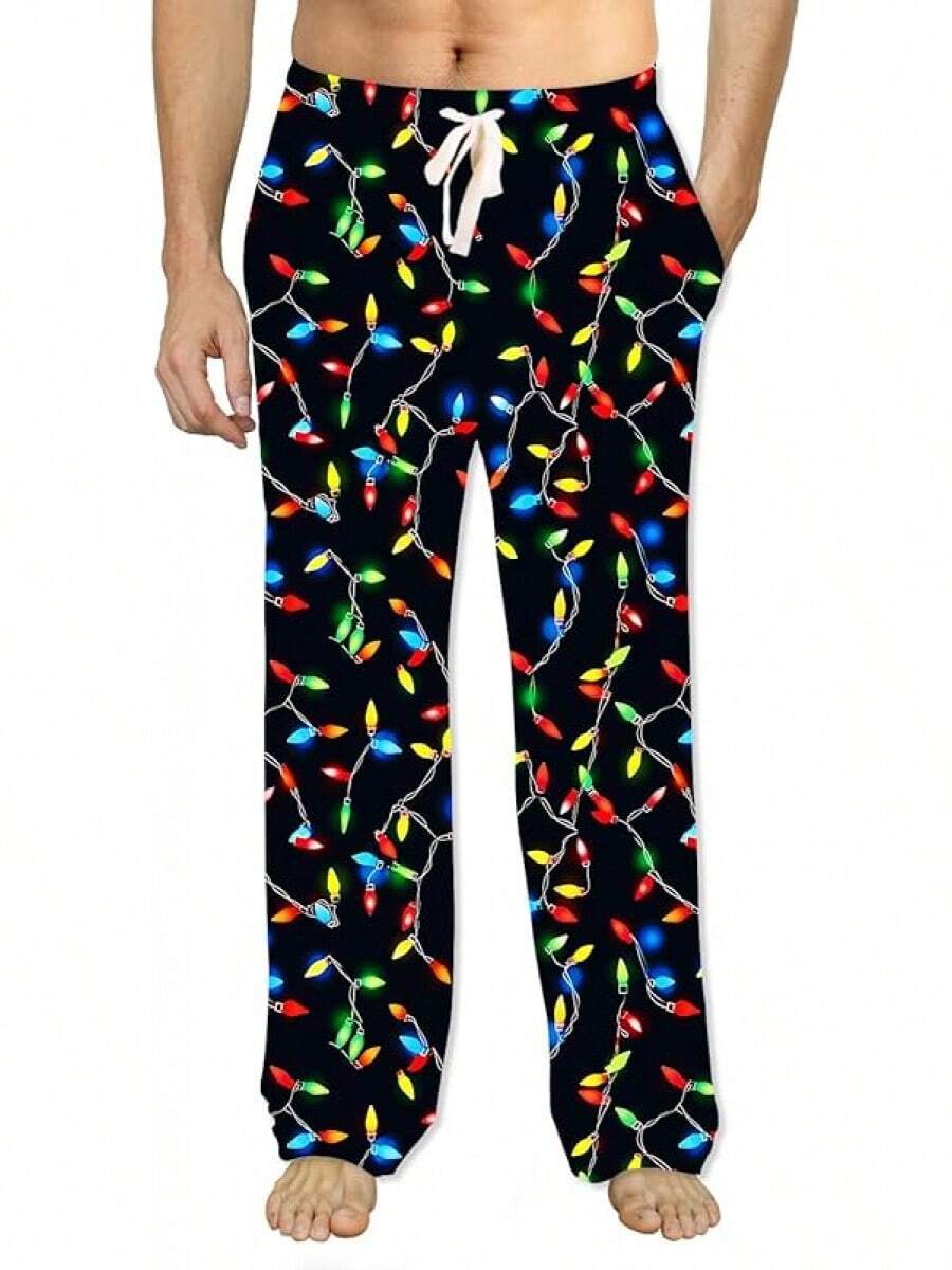 Mens Pajama Pants Christmas Halloween Sleepwear Lounge Pjs Pants With Pocketshalloween - Christmas Light - View 1