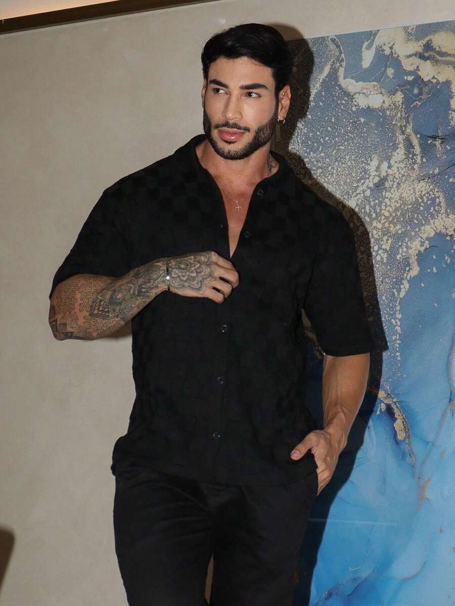 Men's Chic Lightweight Textured High Quality Autumn And Winter Knit Shirt - màu đen - Xem 1