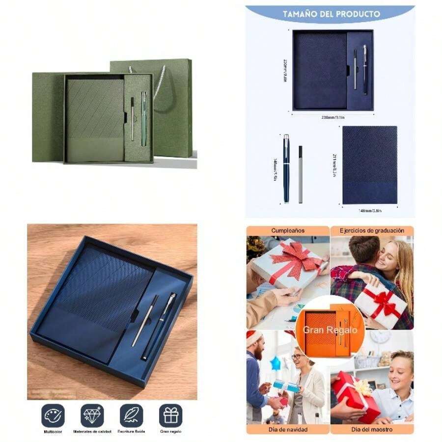 MAOXINGREN Cuaderno de tapas blandas en estuche de piel, 200 Pginas Rayadas, cuaderno profesional de negocios con estuche de regalo envuelto para reuniones, toma de notas, agenda, diarios Verde - inicial - Ver 1