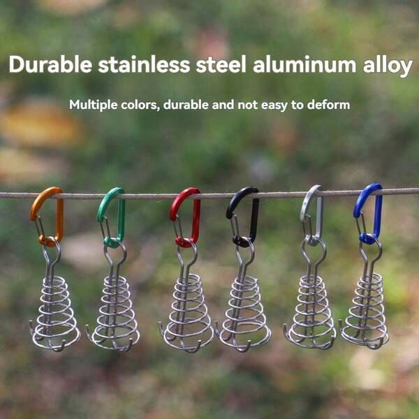 1 peça de clipe de mola de polvo - design de mola ajustável, material de aço inoxidável, durável, portátil, várias cores disponíveis, equipamento de acampamento ao ar livre