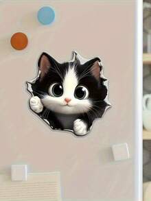 1pc Acrylic Peeking Cat Fridge Magnet - Cute Cabinet Decor, Magnetic For Doors, Fridge, Dishwasher, Soft Base & Clear Acrylic - Ideal Gift For Cat Lovers, Kitchen & Fridge Decor (Compatible With Fridge Magnets, No Adhesive Needed) - Charming Fridge Magnet, Black & White Cat With Golden Eyes And Paw Print Tag, Vintage Farmhouse Fridge Magnet, Fridge Magnet Animal, Fridge Floral Magnet