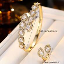 2pcs/Set New Unique Open Bangle Rings, Fashion Niche Versatile Geometric Oval Jewelry, Suitable For Party, Daily Commute, Work, Can Add Exquisite Touch To Outfits