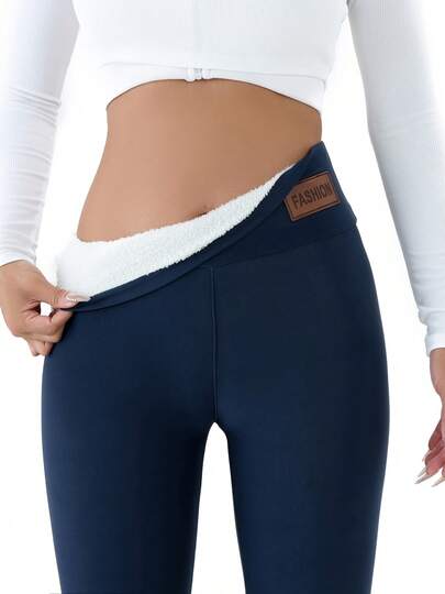 1 pieza Leggings térmicos gruesos para mujer, mallas térmicas con logotipo bordado de moda, adecuados para esquiar, ocio al aire libre, deportes, pantalones de invierno ideales para mujeres
