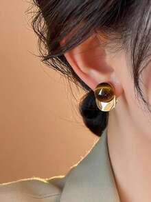 1 Pair Of Maradet Tiger Eye Stone Vintage Earrings - Small-Scale Luxury High-End Style Ear Jewelry For Autumn/Winter, New Best-Selling Earrings For Women