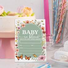 DFloral Baby Shower Invitation For Girl Baby In Bloom Baby Shower Invitation Wildflower Sage Green Baby Shower Party Invites Card 20 Invites With Envelopes 4"X6" - như hình ảnh - Xem 4