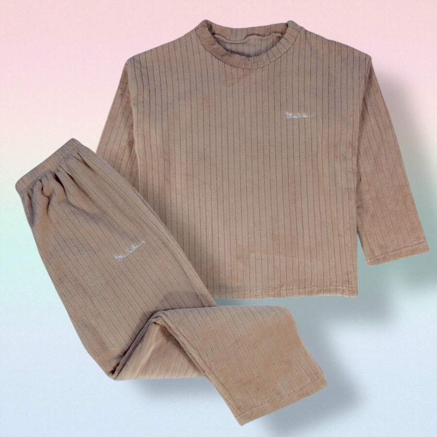 Tween Girls T-Shirt Co-Ords - Beige - View 1