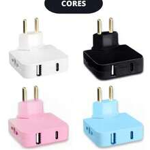 adaptador de tomada com portas USB e USB-C, geralmente usado para carregar dispositivos eletrônicos. - Multicolorido - Visão 4