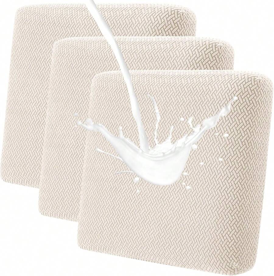 Waterproof Couch Cushion Covers, Stretch Sofa Seat Cushion Slipcovers Solid Washable Furniture Protector Suitable For Armchair Loveseat Sofa (Beige, 3 Pcs)