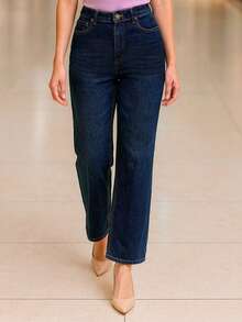 Jeans rectos azul marino tiro alto - Azul Marino - Ver 1