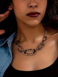 1pc Vintage Bohemian Style Minimalist Hollow Geometric Faux Leather PU Leopard Print Personalized Vacation Necklace For Women