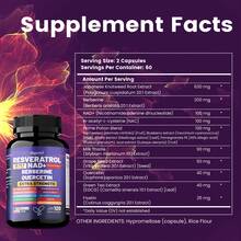 BUPORAI Suplementos de resveratrol Nad+, berberina y quercetina: cuidado de la piel, antienvejecimiento, apoyo a la salud celular, la salud general y el metabolismo - 120 unidades - 120 cápsulas - Ver 2
