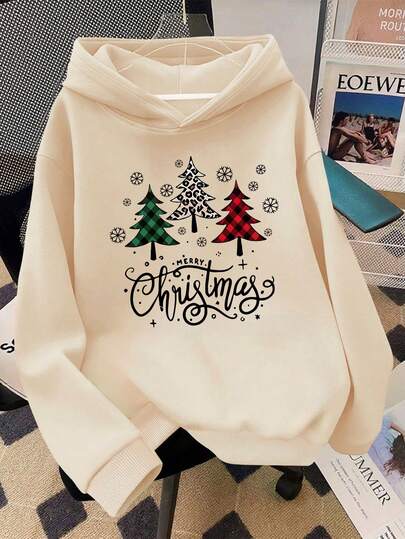 Dziewczynki w wieku nastoletnim: wygodny i stylowy sweterek o luźnym kroju z uroczym wzorem choinki i kapturem; idealny jako bluzka z długim rękawem do noszenia warstwowego na jesień i zimę.
