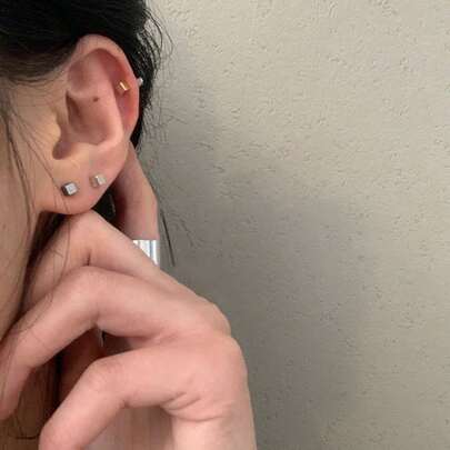 3 Paar Edelstahl 18G rund quadratisch, 4mm-6mm, müssen zum Schlafen nicht entfernt werden, Gewinde-Knopf Barbell Ohrstecker