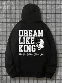 Dream Like King Men'S Hoodie - Casual Long Sleeve Pullover With Motivational Print, Black, Loose Fit, Cotton, Fall/Winter Fashion, Everyday Comfort|Casual Style|Knitted Texture,Fall Hoodies,Men's Fall Clothes,Street Wear,Halloween,Mens Hoodies,Y2k Clothes,Jesus Hoodie,Thanksgiving Day,Nightmare Before Christmas,Christmas - Black - View 1
