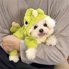 1pc Dinosaur Costume With Big Eyes For Dogs, Warm Fleece Pet Apparel For Small/Medium Cats & Dogs, Autumn/Winter - Green - View 4