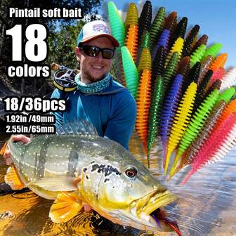 18 件 / 36 件户外钓鱼软饵套装，仿生蠕虫诱饵针尾鱼软饵，鲈鱼梭鱼钓具