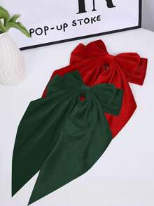 2 piezas Lazo grande de terciopelo navideño con cola larga, pasador de pelo con moño para niñas, sujetador de cola de caballo, accesorios para el cabello para niñas, regalos de Navidad para niñas, fácil de usar (rojo y verde oscuro) - Multicolor - Ver 5