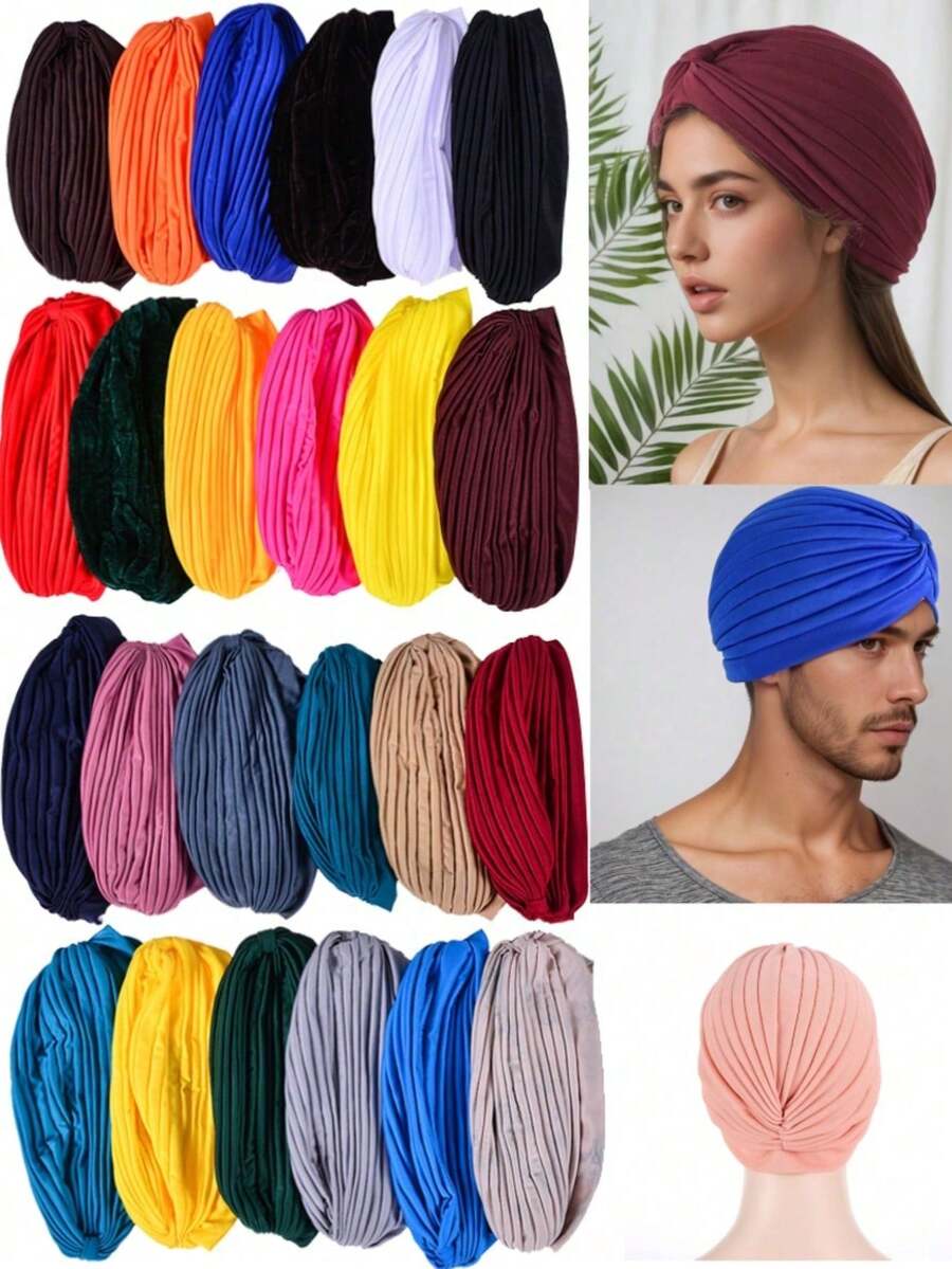 1pc Unisex Turban Headband With Twisted Knot & Pleated Design, Breathable & Lightweight, Classic Solid Color Headwrap, Versatile For Outdoor, Yoga, Sports, Casual Wear