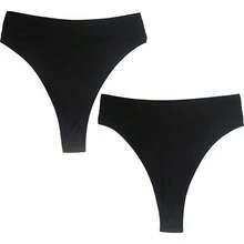 High Waisted Cotton Thongs For Women, Breathable Plus Size Multipack - Black*6 - View 9