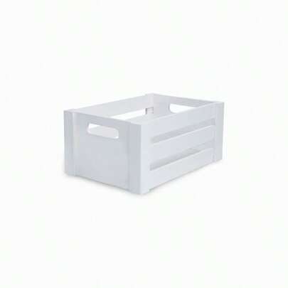 Wickerfield Pure White Wooden Crate With Oval Shaped Handles For Home Storage