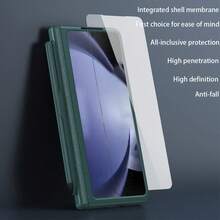 حافظة هاتف متكاملة الهيكل والواقي للشاشة مع قلم حبر، متوافقة مع سامسونج جالاكسي Zfold7، Zfold6، Zfold5، Zfold4، Zfold3 / OnePlus Open / Oppo Find N3، حافظة واقية كاملة الجسم مع زجاج مقسى، تصميم محايد مع حامل