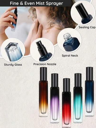 1 szt./5 szt. 15 ml mini butelka z rozpylaczem do perfum, przenośny szklany dozownik do wody kolońskiej z atomizerem i czarną nakrętką | Zatwierdzony przez TSA, szczelny, do torebki, na siłownię, w podróży, pomysł na prezent | Elegancki, przenośny, niezbędny w kosmetyczce