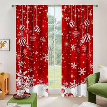 2 piezas Cortinas navideñas - Diseño festivo de copos de nieve y bolas, impresión digital de poliéster, ojal para colgar fácilmente - Perfectas para la decoración navideña de la sala de estar y el dormitorio