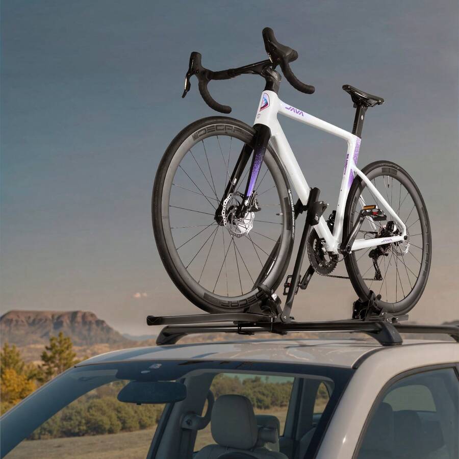 Portabici da tetto con capacità di carico di 15 kg, portabici verticale con sistema di bloccaggio sicu ro per la maggior parte delle barre trasversali standard, portabici verticale per auto SUV, nero - Radbreite 2,5 Zoll - Visualizzare 1