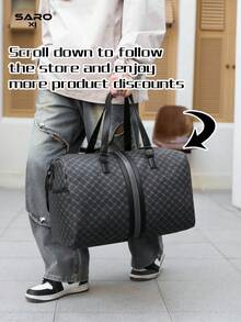 saroxi 1pc Men's Weekend Travel Bag, Large Capacity Shoulder Messenger Bag, Handbag, Fashion Casual Sports Bag, Shoe Compartment, Suitable For Travel, Commute, PU Leather Sport Gym Luggage Crossbody Tote Bag, Black, Gift For Men Large Tote Bag - Black - View 3