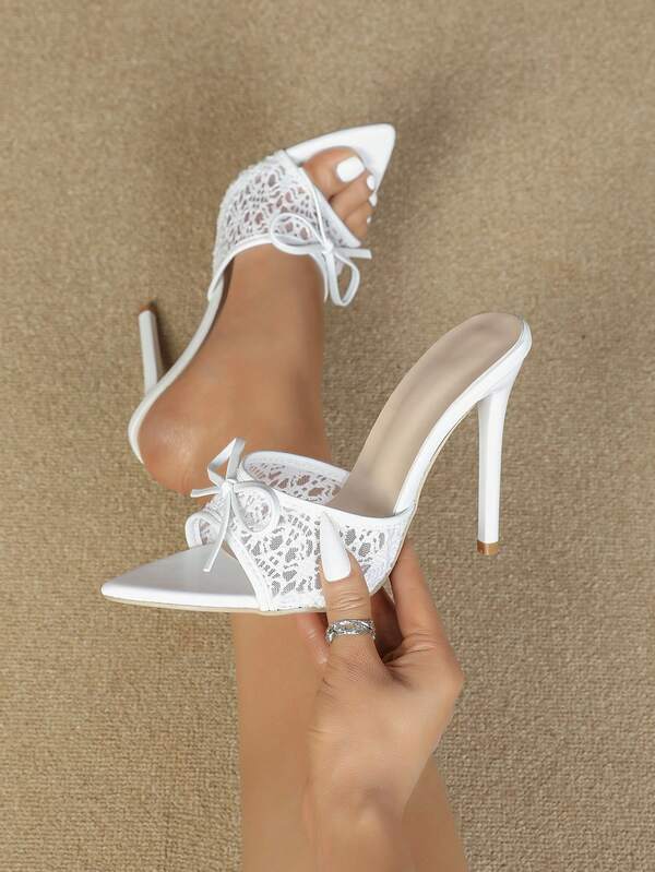 Scarpe da donna con punta affusolata, decorazione a ragnatela, slip-on, tacco a spillo alto, stile casual, comodo per il pendolarismo, minimalista