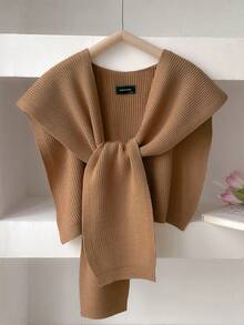 1pc Solid Color Knitted Woolen Shawl With Detachable Faux Collar, Fashionable Cape For Women To Cover Shoulders In Air-Conditioned Room