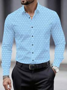 Áo sơ mi nam dài tay họa tiết chấm bi và kẻ caro thường ngày mới - Màu xanh nhạt - Xem 3