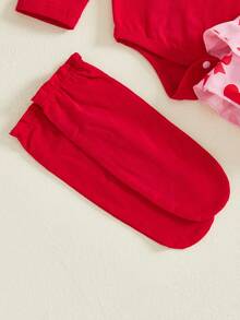 Baby Girls 4 Piece Outfits Valentine's Day Long Sleeve Round Neck Letter Print Jumpsuit Headband Short Tutu Skirt Leggings Set - Đỏ - Xem 5