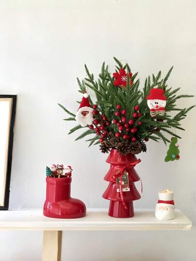 Adornos de escritorio navideños, ambiente festivo, árbol de Navidad creativo, jarrón con forma de zapato rojo, decoraciones para el gabinete de TV de la sala de estar, decoración del hogar, decoración de la habitación, jarrón para flores, jarrón de vidrio