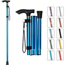 4-Section Foldable Ultra-Light Adjustable Telescopic Trekking Pole, Retractable Walking Stick With Anti-Slip Rubber Tip - Available In 4 Colors (Brown, Black, Blue, Red), Suitable For Hiking, Walking, Elderly Assistance, Durable Trekking Accessory Telescopic Walking Stick - 藍色 - 查看 4