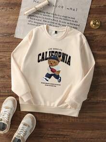 1 Stück Mädchen & Teenager Studenten Lässig bedruckter weißer Rundhals Pullover Sweatshirt, geeignet für Herbst & Frühling