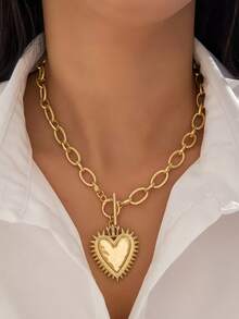 1 Piece Of Retro Simple Heart-Shaped Openable Sunflower Pendant Necklace, Classic OT Handmade Chain Fashionable Women's Exquisite Fashion Jewelry Metal Necklace Suitable For Daily Wear, Valentine's Day, Party, Gift Giving, Christmas, Back To School Season, Thanksgiving, New Year, New Year's Eve - Multicolor - View 2