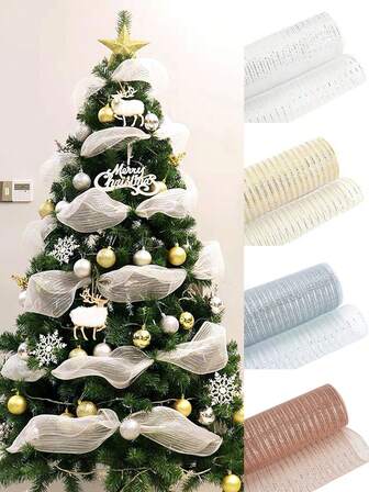 1pc Shiny Mesh Ribbon,10.23inch 10 Yards Christmas Tree Decoration Netting Ribbon,DIY Colorful Decorative Gauze,Hanging Decorations,Home Decor Living Room,Christmas Tree Decorations,Christmas Decorations Room Decor Christmas Decorations Home Christmas Gifts Christmas Decor