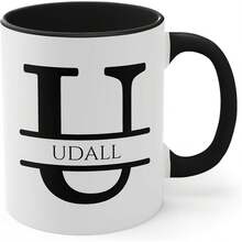 Personalized Monogram Coffee Mug, Initial Letter M Customized For Women Men Girls Boys Dads Moms Friends, Taza De Café Personalizada Con Monograma, Letra Inicial Black Handle Mug Letter M 11oz - Initial U - 查看 1