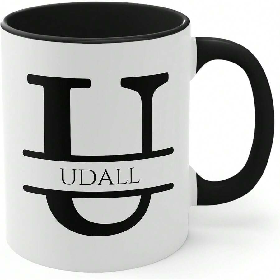 Personalized Monogram Coffee Mug, Initial Letter M Customized For Women Men Girls Boys Dads Moms Friends, Taza De Café Personalizada Con Monograma, Letra Inicial Black Handle Mug Letter M 11oz - Initial U - 查看 1