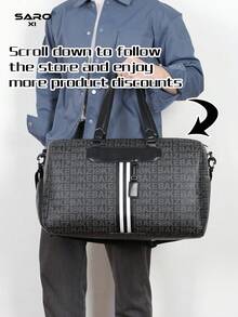 saroxi 1 件男士周末旅行包大容量单肩斜挎包手提包休闲运动鞋收纳包时尚多功能托特包适合旅行通勤 PU 皮革黑色