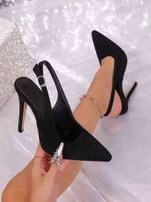 Women's High Heels, Pointed Toe, Stiletto Heels, Single-Strap Buckle, Solid Color Design, Simple Style, Gorgeous And Comfortable, Suitable For Christmas And Halloween Wear, Suitable For Attending Banquets, Dances, And Local Warehouses. - 黑色 - 查看 5