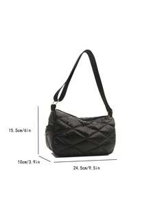 1 pieza Bolso bandolera acolchado de poliéster brillante con cremallera, de moda para uso diario de mujeres - Negro - Ver 2