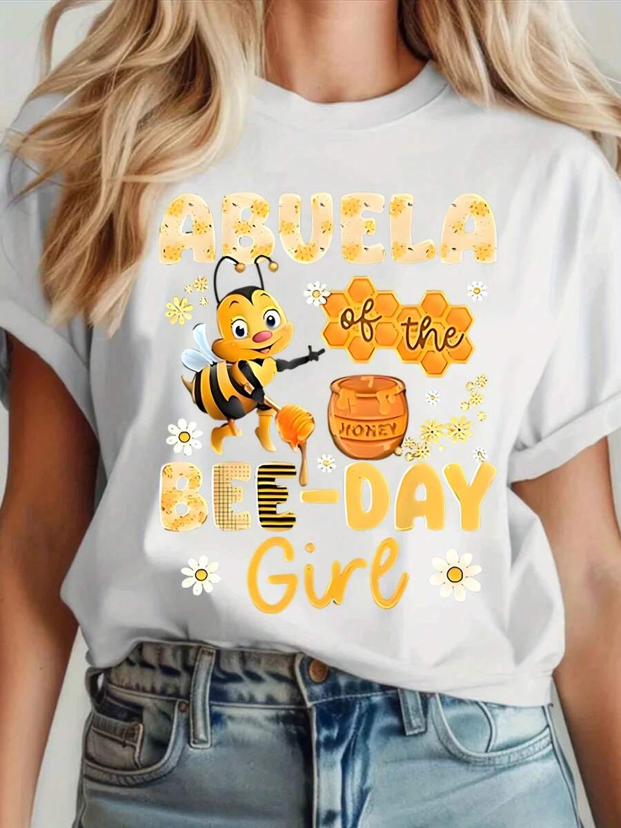 Abuela Of The Bee-Day Girl Honey Bee Grandma Birthday Shirt Funny Grandmother Gift For Women Black T-Shirt With Bee And Flowers Design Perfect For Mother's Day, Birthday, Or Family Reunion - 白色 - 查看 1