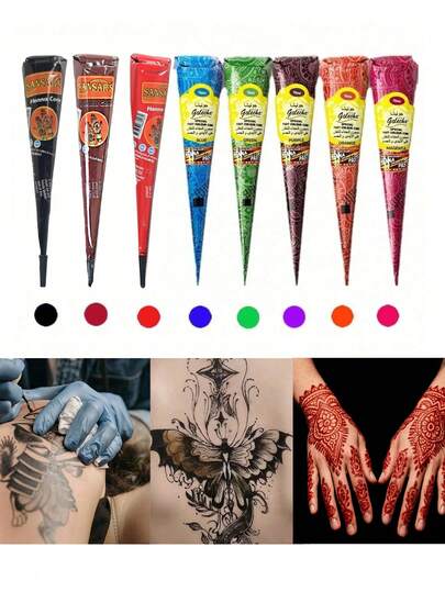 1/3Pcs Henna Tattoo Paste | 9 Colors Available (Including Brown/Black/Red & More) | Special For Temporary Tattoos | Semi-Permanent & Waterproof Formula | Long-Lasting, No Fading | Easy To Use With Stencils | Beginner-Friendly | Suitable For Body Painting & Art Tattoos | Skin-Friendly | Rich Pigmentation | Create Unique Temporary Tattoos