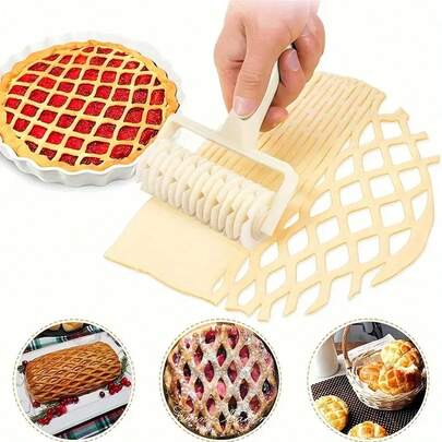 Plaid Dough Cutter Rolling Pin, Pastry Wheel Decorating Cutter And Slicer, Cookies, Pizza, Bread, Pie Baking Tools, Home Baking Kitchen Gadgets
