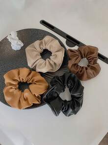 1pc/4pcs Women's Multicolor Autumn/Winter PU Leather Scrunchies, Elegant Hair Ties For Ponytail, Gift For Christmas, Holiday, Daily Use ,Makeup Hair Accessories Head Accessories Elastic Band - Multicolor - View 1