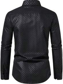 Men's Embossed Diamond Pattern Long Sleeve Formal Shirt, Fall