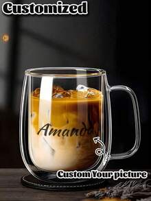 1/2pcs Custom Simple Light Luxury Double-Layer Insulated Heat Preservation Good Glass Coffee Cup , Transparent, With Portable Handle, Suitable For Cappuccino, Latte, Tea, Hot And Cold Drinks, Suitable For Easter, Christmas, Birthday Party