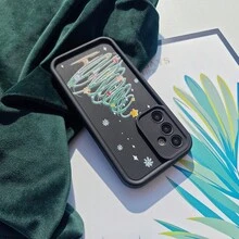 1pc Rotating Green Christmas Tree Holiday Gift, Suitable For Christmas, New Year, Easter, Cute & Stylish For Women, EU/US; Matte Black Lens Frame Stepped Design Full Coverage Anti-Fall Soft Case, Compatible With Samsung/Galaxy/OPPO/VIVO/Honor/Realme Phones - Multicolor - View 5